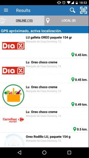 Aspecto de RadarPrice para Androdi